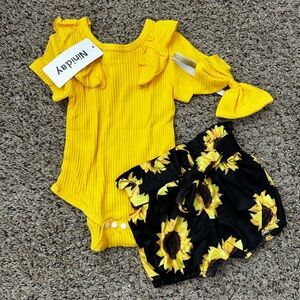 Ninday Yellow and Black Sunflower Kids Matching Set
